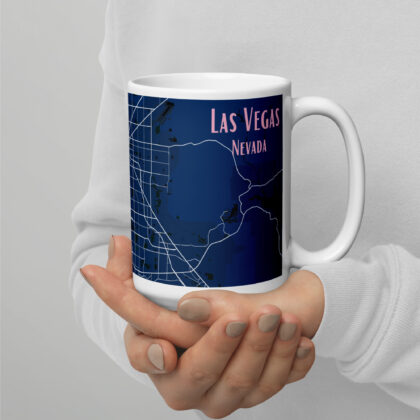 Personalized Custom Ceramic City Map Mug - Blue & Pink - Las Vegas, NV or Your City - 15oz